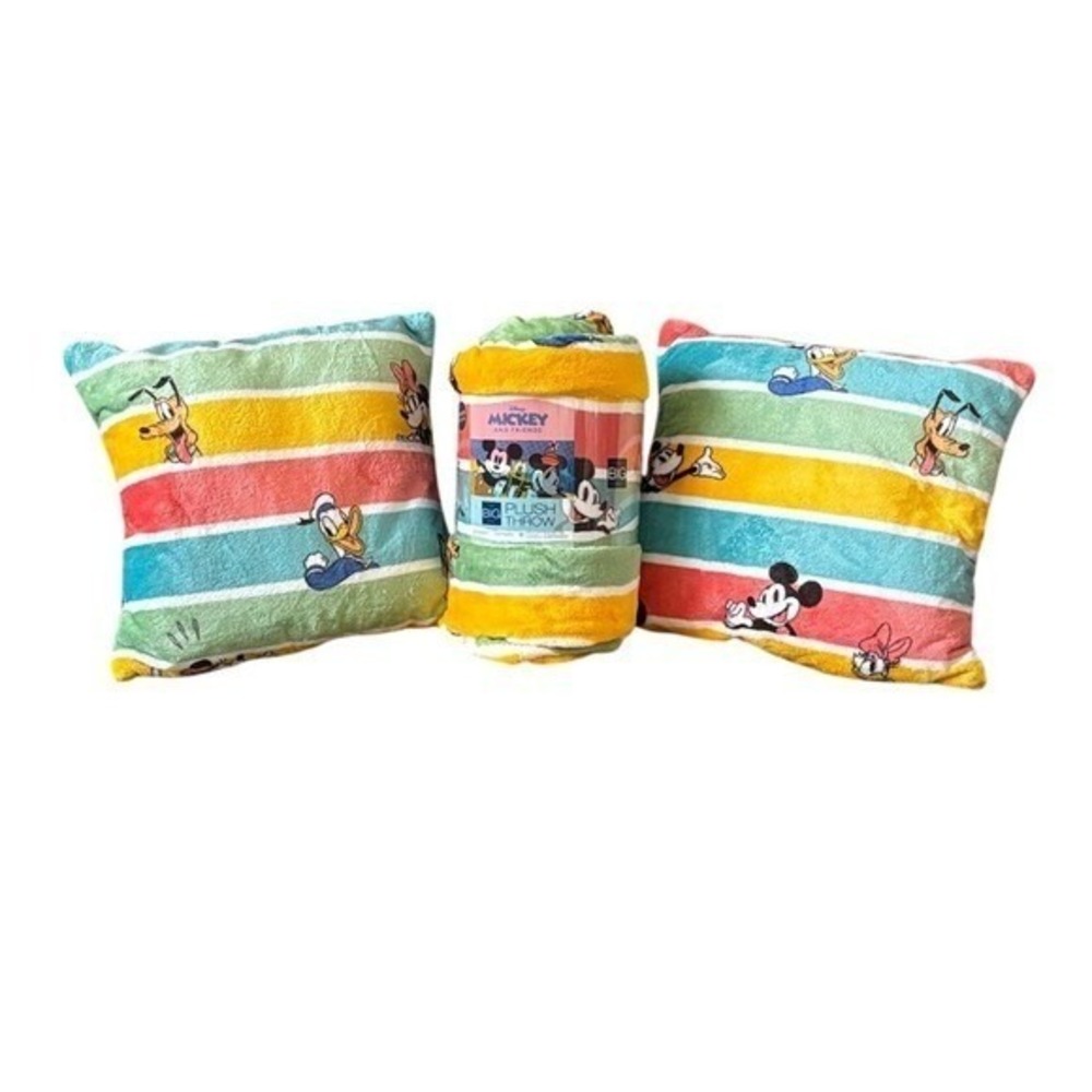 Disney Mickey Mouse and Friends Colorful Throw Blanket and Pillow Set NEW